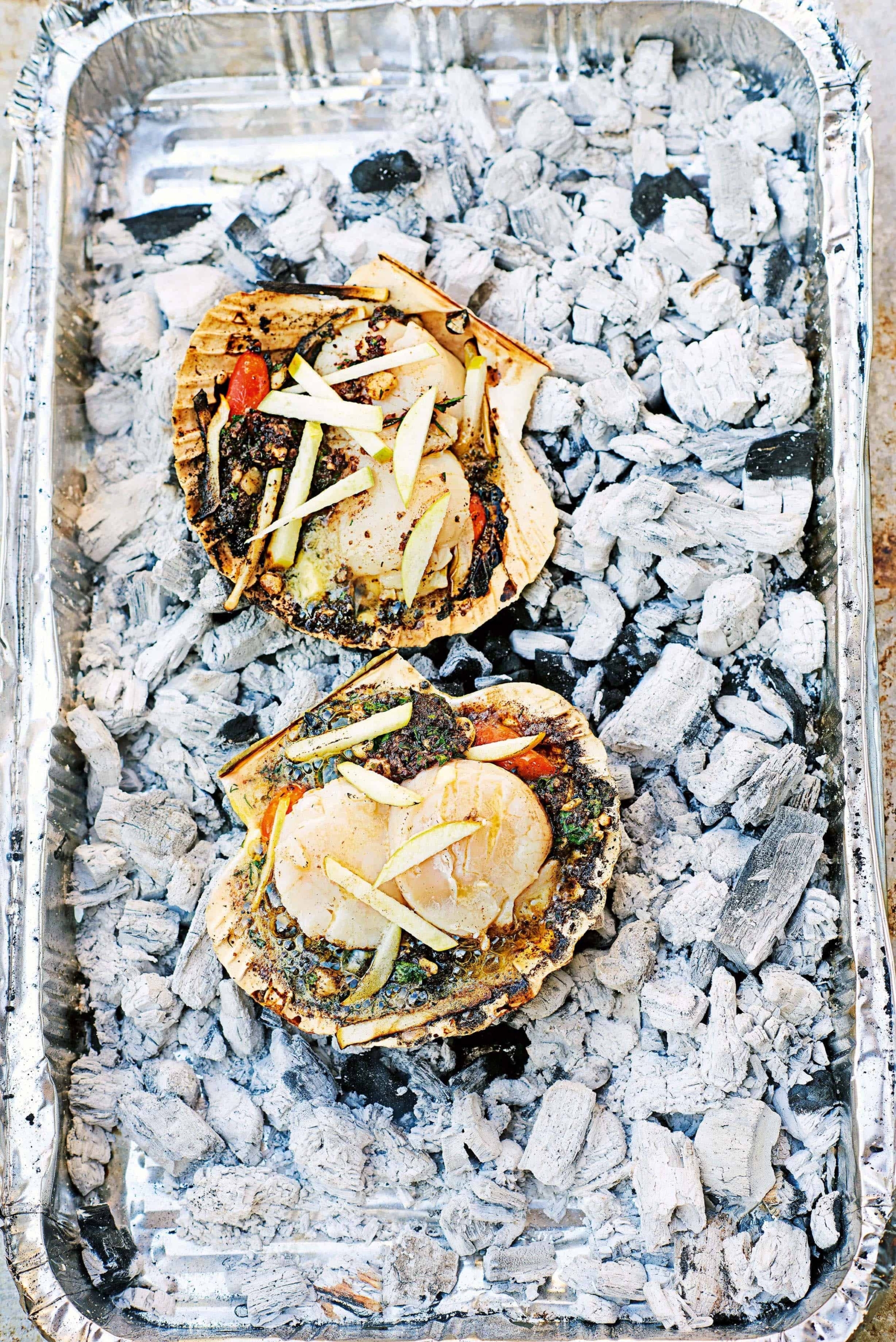 James Martin’s Great British Adventure: BBQ Scallops with Black Pudding, Apple & Hazelnut Butter
