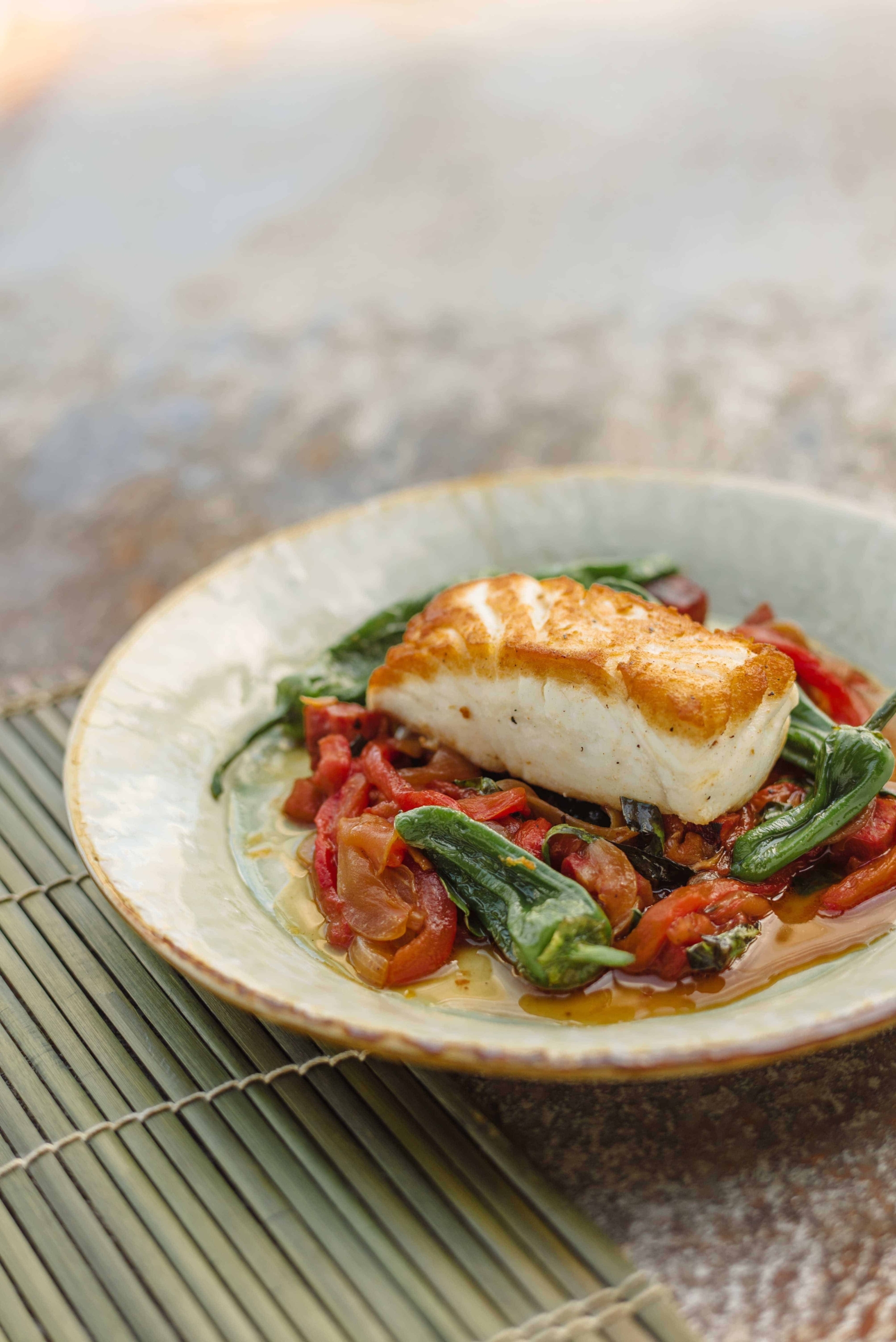 Tom Kitchin: Halibut, red pepper & chorizo