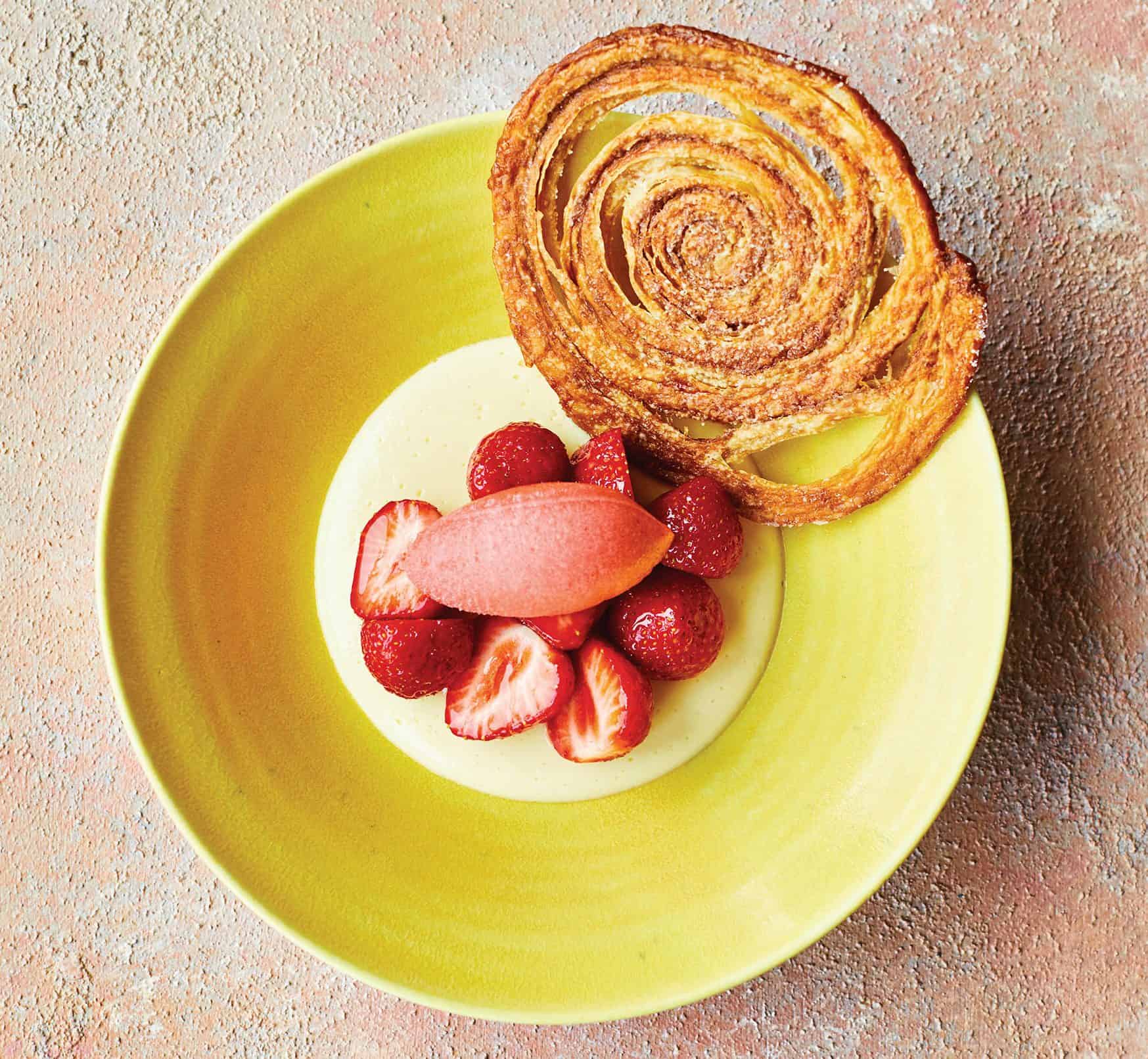 Nathan Outlaw’s Restaurant Nathan Outlaw: Strawberries, elderflower custard & strawberry champagne sorbet