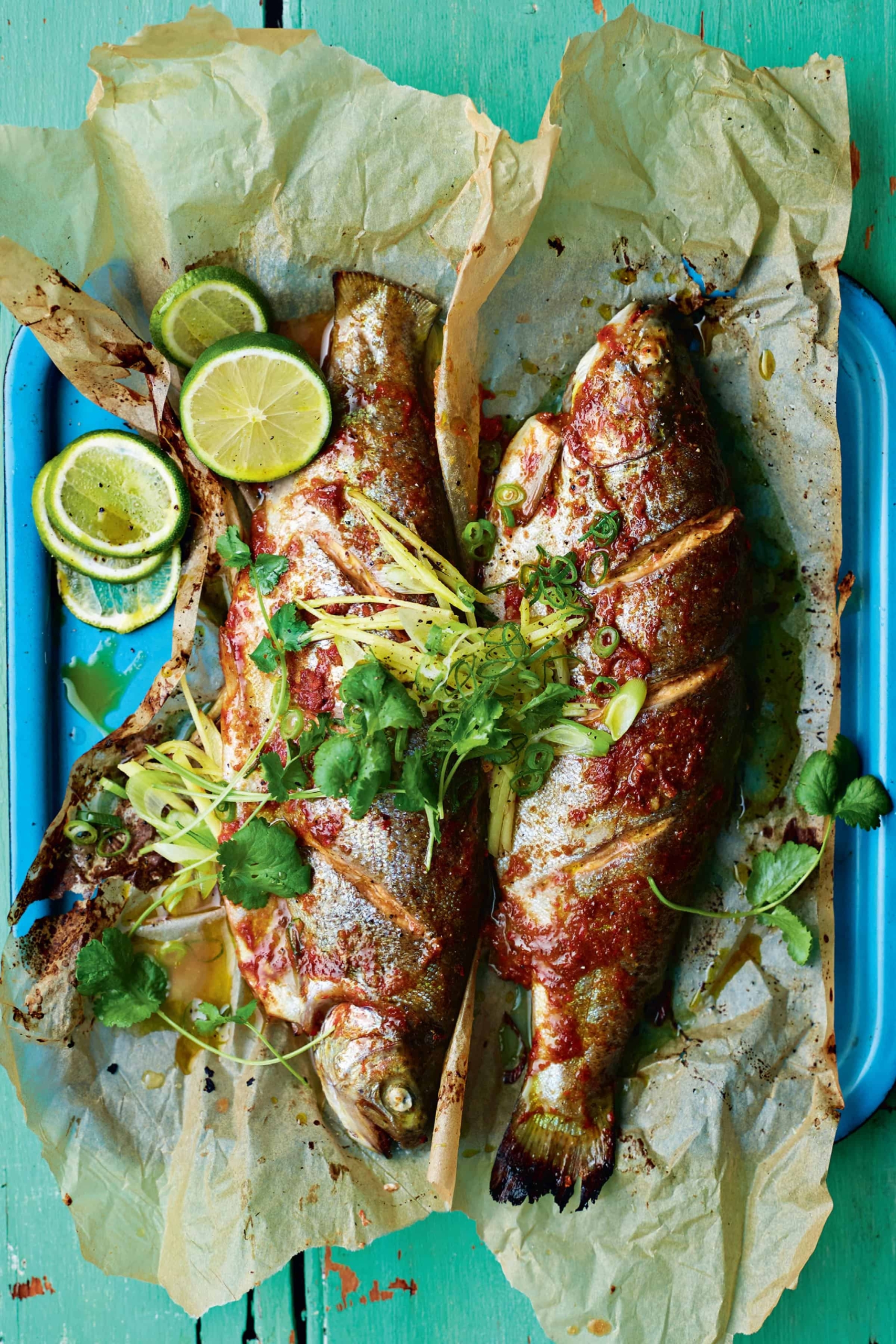 Ainsley Harriott’s tamarind rainbow trout with ginger & spring onions