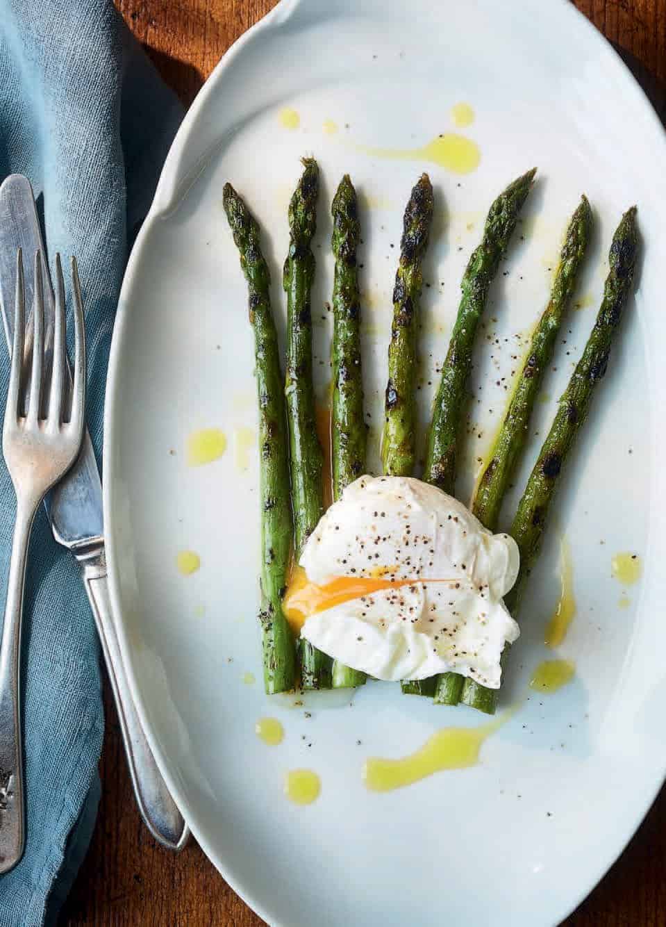 Gino’s grilled asparagus with a poached egg