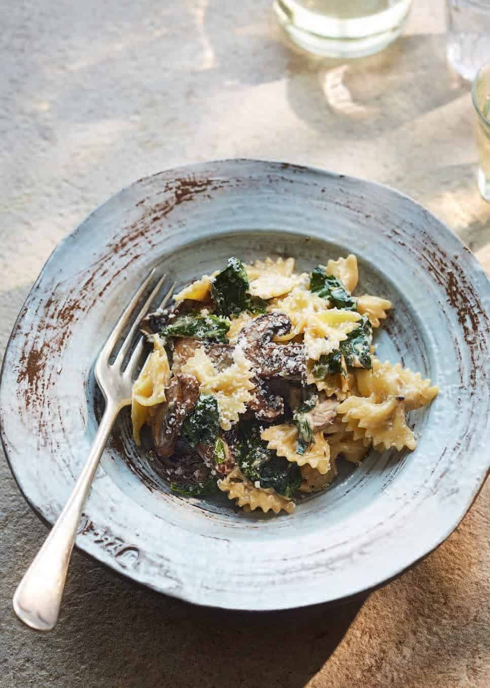 Gino’s farfalle with mushrooms and spinach